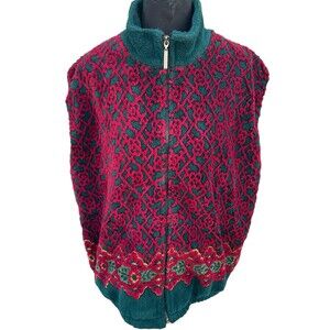 Vintage Duffel Vest Women’s L Outdoor Faux Fur Pile Paisley Print Size LARGE 50"